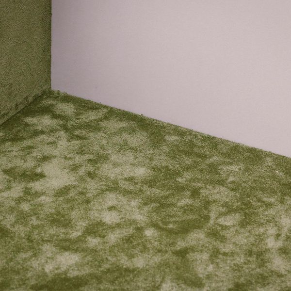 Cozy and clean corner of a room with a yoga mat, a plant, and soft light.
